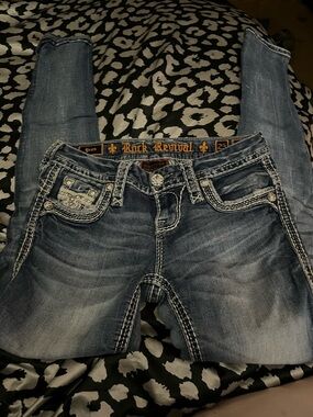 Rock Revival Women's Faded Blue Skinny Jeans with Contrast Stitching